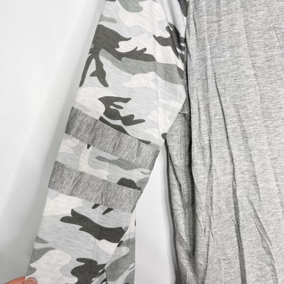 New Hem & Thread Large L Gray Heather Camo Print Long Raglan Sleeve Tee Tshirt - Picture 6 of 10